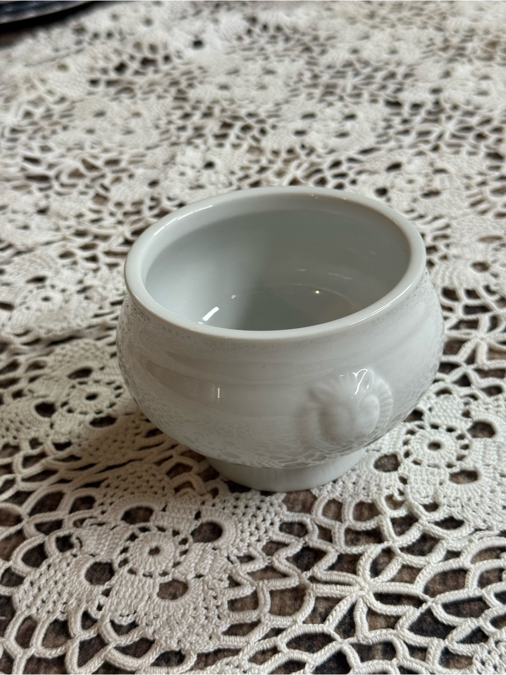 White Ceramic Embossed Floral Footed Bowl | Cottage Farmhouse Decor
